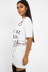 White Slogan Distressed T-Shirt Dress - Ashlen-Dresses