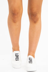 White Slogan Front Stripe Slip On Trainers - Tamira-Trainers