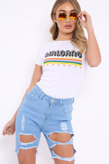 White Slogan Girl Gang T Shirt - Mindy-Tops