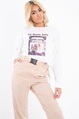 White Slogan Photo Print Sweatshirt - Belize-Sweatshirts