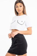 White Slogan Printed Crop Top - Daryn-Crop Tops