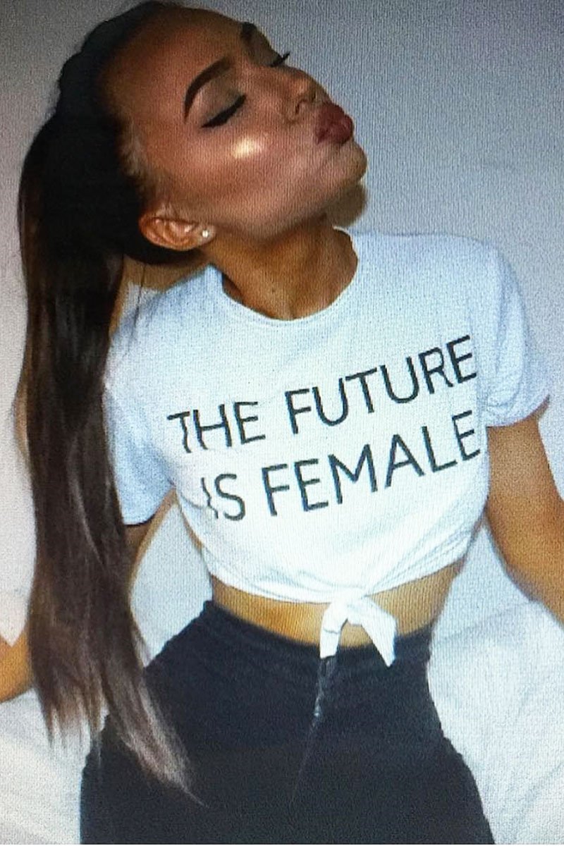 White Slogan Tie Front Tshirt - Cicilia-Tops