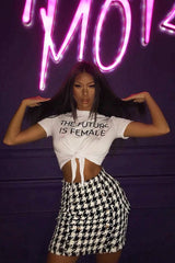 White Slogan Tie Front Tshirt - Cicilia-Tops