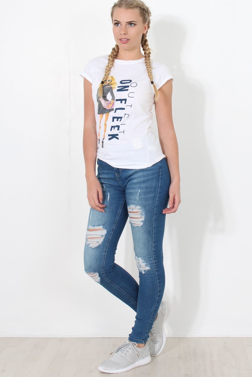 White Slogan Top - Farrah-Tops