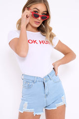 White Slogan You Ok Hun? T Shirt - Harmony-Tops