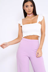 White Smocked Frill Crop Top - Lenni-Tops