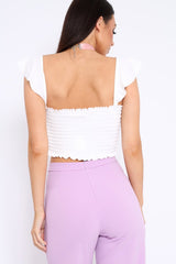 White Smocked Frill Crop Top - Lenni-Tops