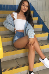 White Smocked Frill Crop Top - Lenni-Tops