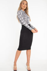 White Snake Print High Neck Long Sleeve Bodysuit - Evanna-Bodysuits