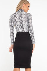 White Snake Print High Neck Long Sleeve Bodysuit - Evanna-Bodysuits