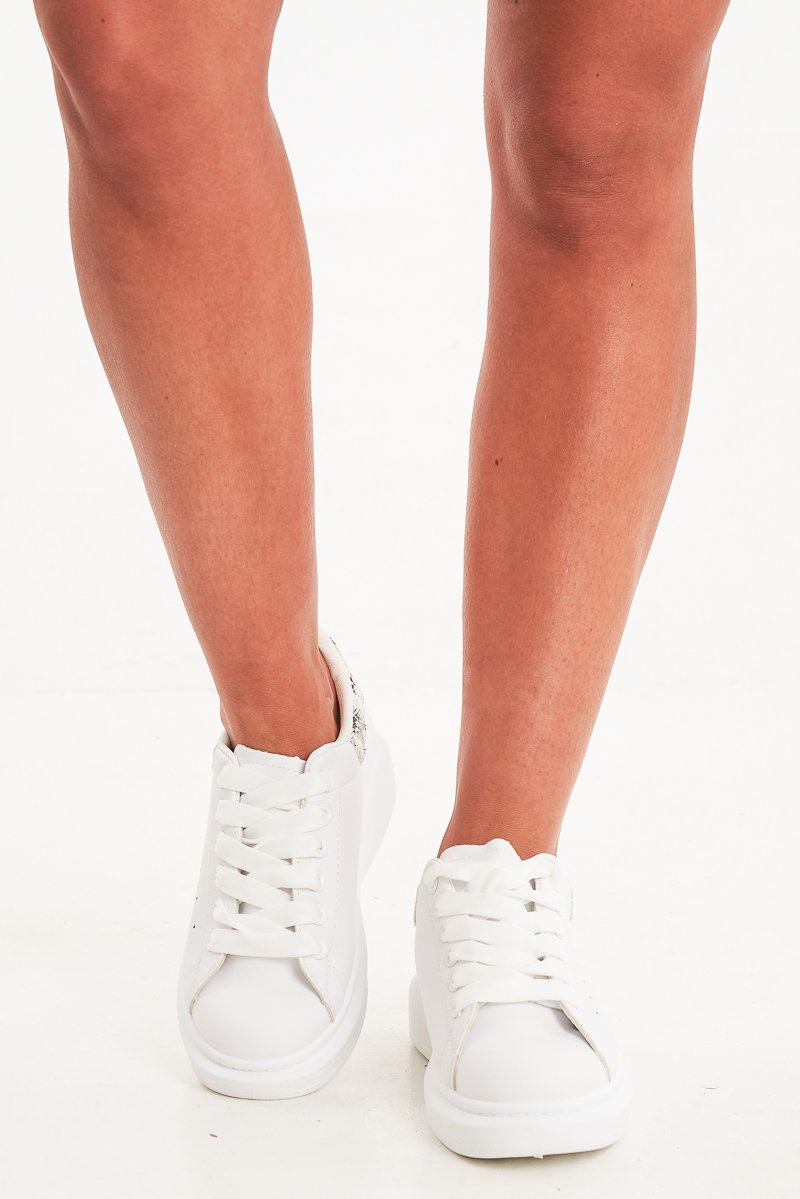 White Snake Print Insert Chunky Sole Trainers - Fariza-Trainers