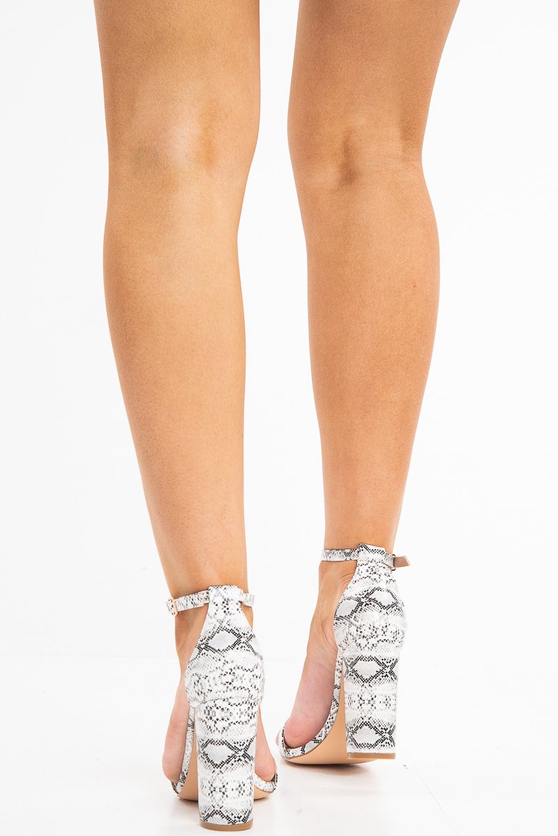 White Snake Strapped Block Heel - Alanni-Heels