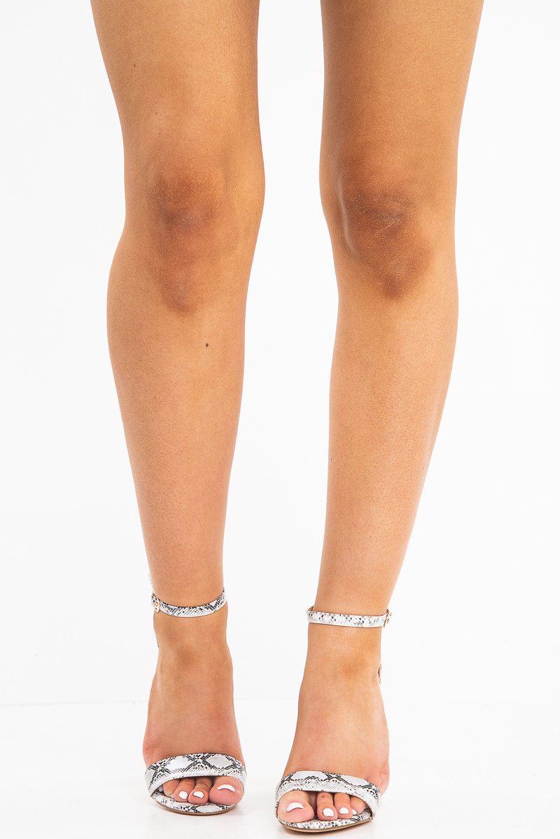 White Snake Strapped Block Heel - Alanni-Heels