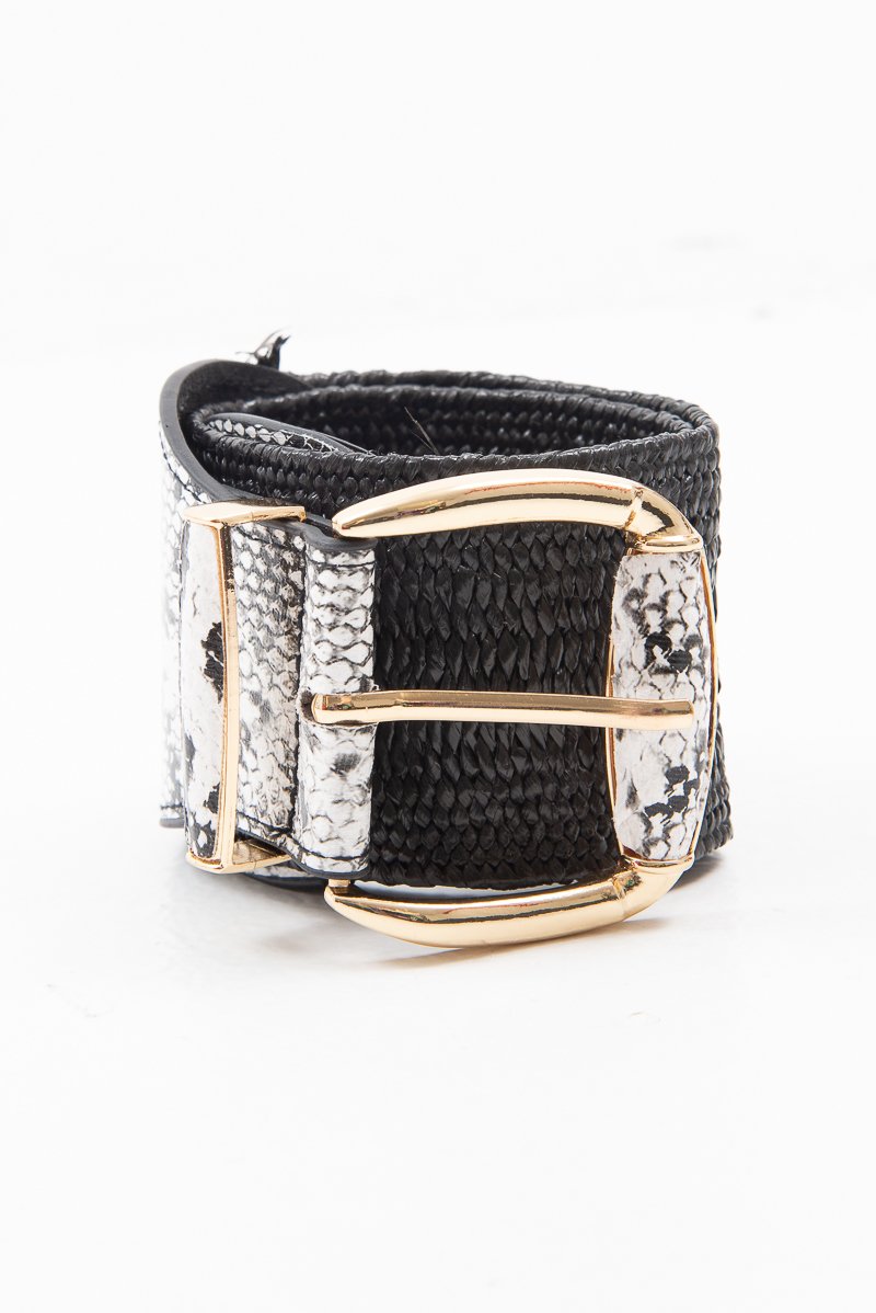 White Snakeskin Gold Hardware Wide Belt - Makenlee-Belts
