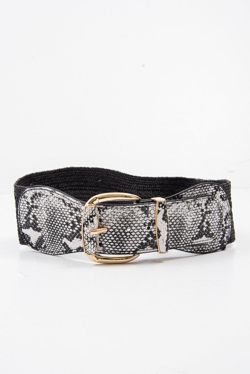 White Snakeskin Gold Hardware Wide Belt - Makenlee-Belts