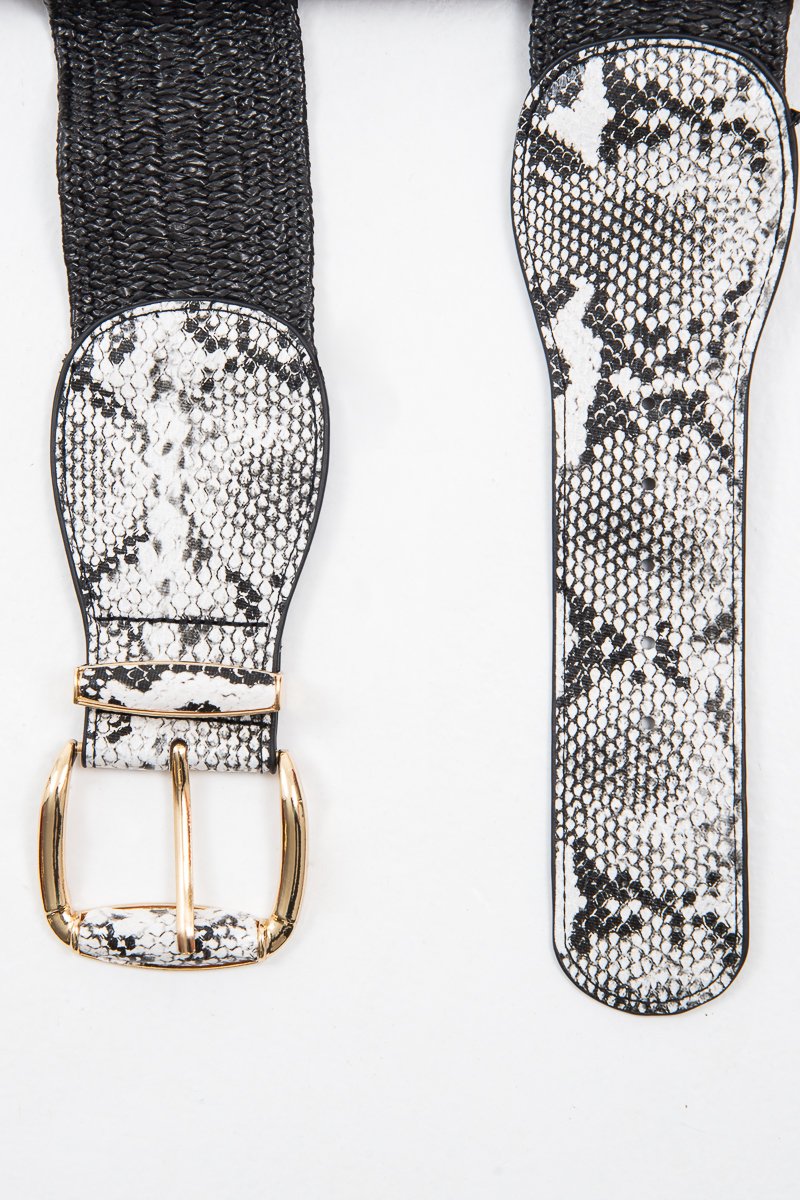 White Snakeskin Gold Hardware Wide Belt - Makenlee-Belts