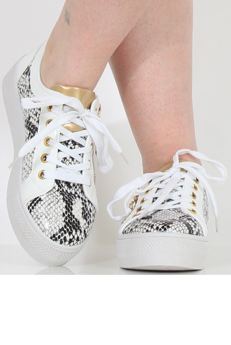 White Snakeskin Platform Pumps - Samira-Shoes
