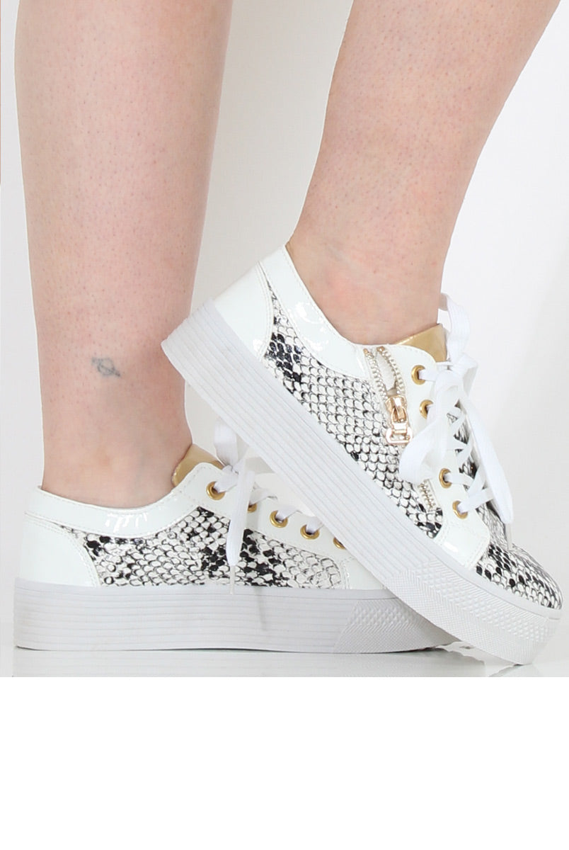 White Snakeskin Platform Pumps - Samira-Shoes