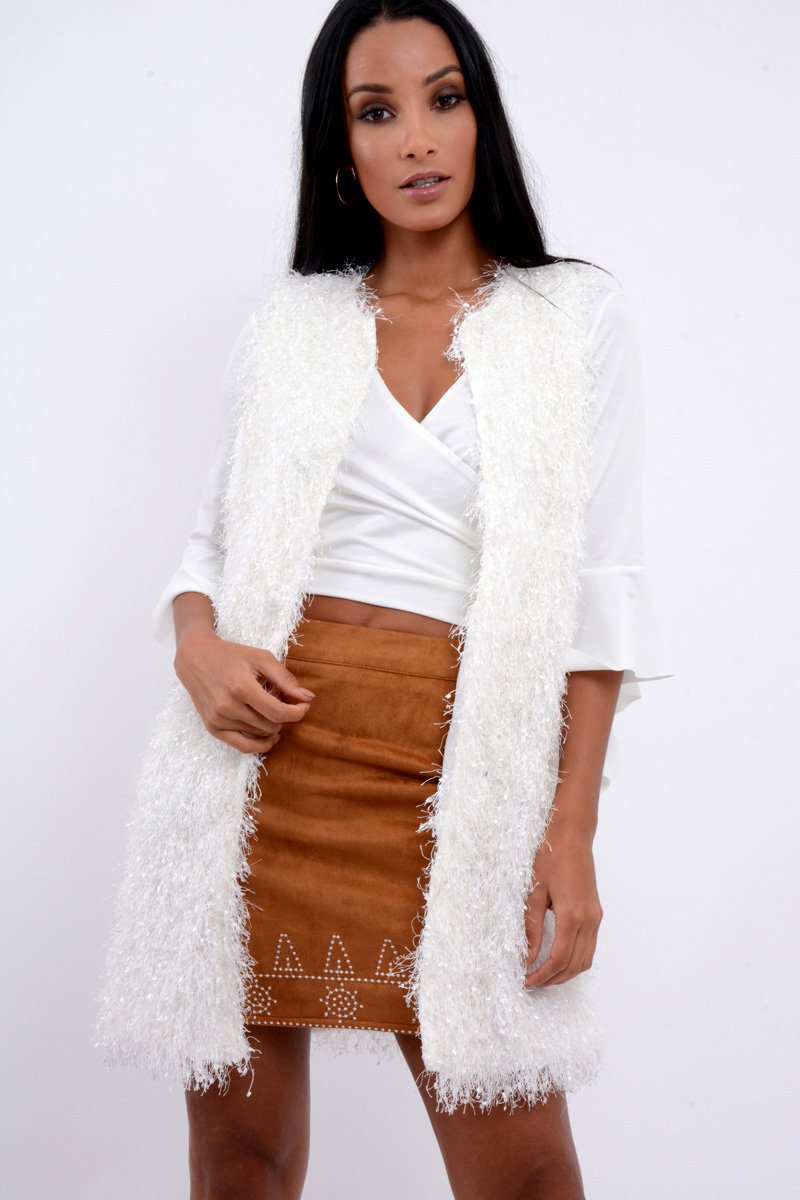 White Soft Shaggy Gilet - Niamh-Jackets