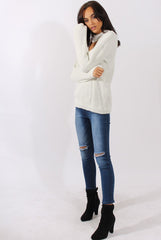 White Sparkle Knitted Cut Out Front Jumper - Meri-Jumper