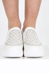 White Sparkle Wedged Skaters - Dara-Shoes