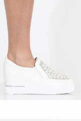 White Sparkle Wedged Skaters - Dara-Shoes