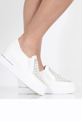 White Sparkle Wedged Skaters - Dara-Shoes