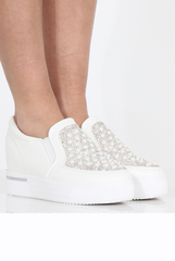 White Sparkle Wedged Skaters - Dara-Shoes