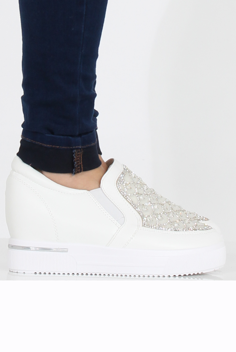 White Sparkle Wedged Skaters - Dora-Shoes
