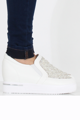 White Sparkle Wedged Skaters - Dora-Shoes