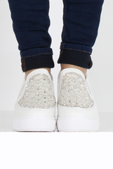 White Sparkle Wedged Skaters - Dora-Shoes