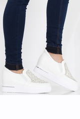 White Sparkle Wedged Skaters - Dora-Shoes