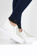 White Sparkle Wedged Skaters - Dora-Shoes