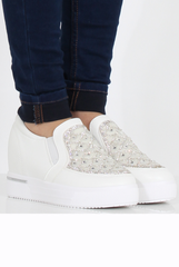 White Sparkle Wedged Skaters - Dora-Shoes