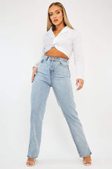 White Splice Stripe Wrap Shirt - Brenna-Shirts