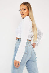 White Splice Stripe Wrap Shirt - Brenna-Shirts