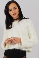White Split Back Cropped Fluffy Jumper - Laura-Jumper