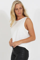 White Split Back Sleeveless Top - Andrea-Tops