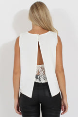 White Split Back Sleeveless Top - Andrea-Tops