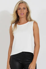 White Split Back Sleeveless Top - Andrea-Tops