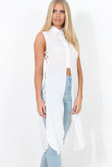 White Split Detail Longline Shirt - Eva-Shirts