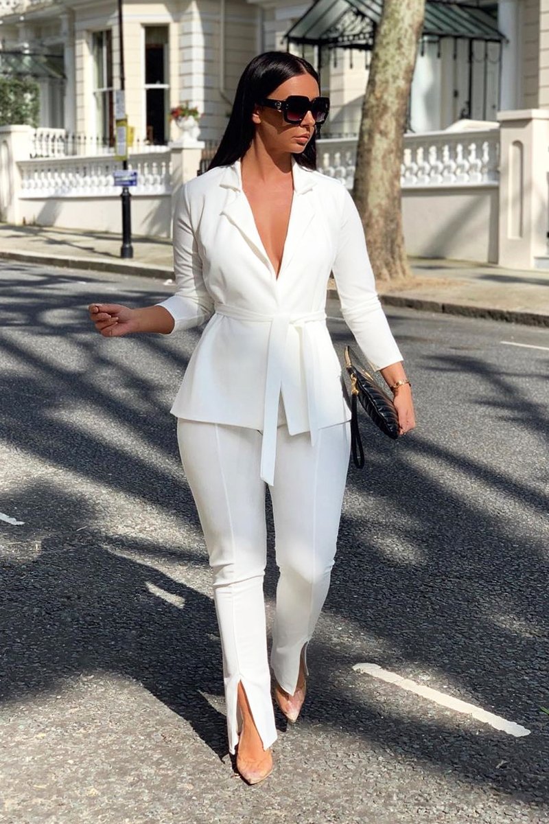 White Split Front Flared Trousers - Florie-Trousers