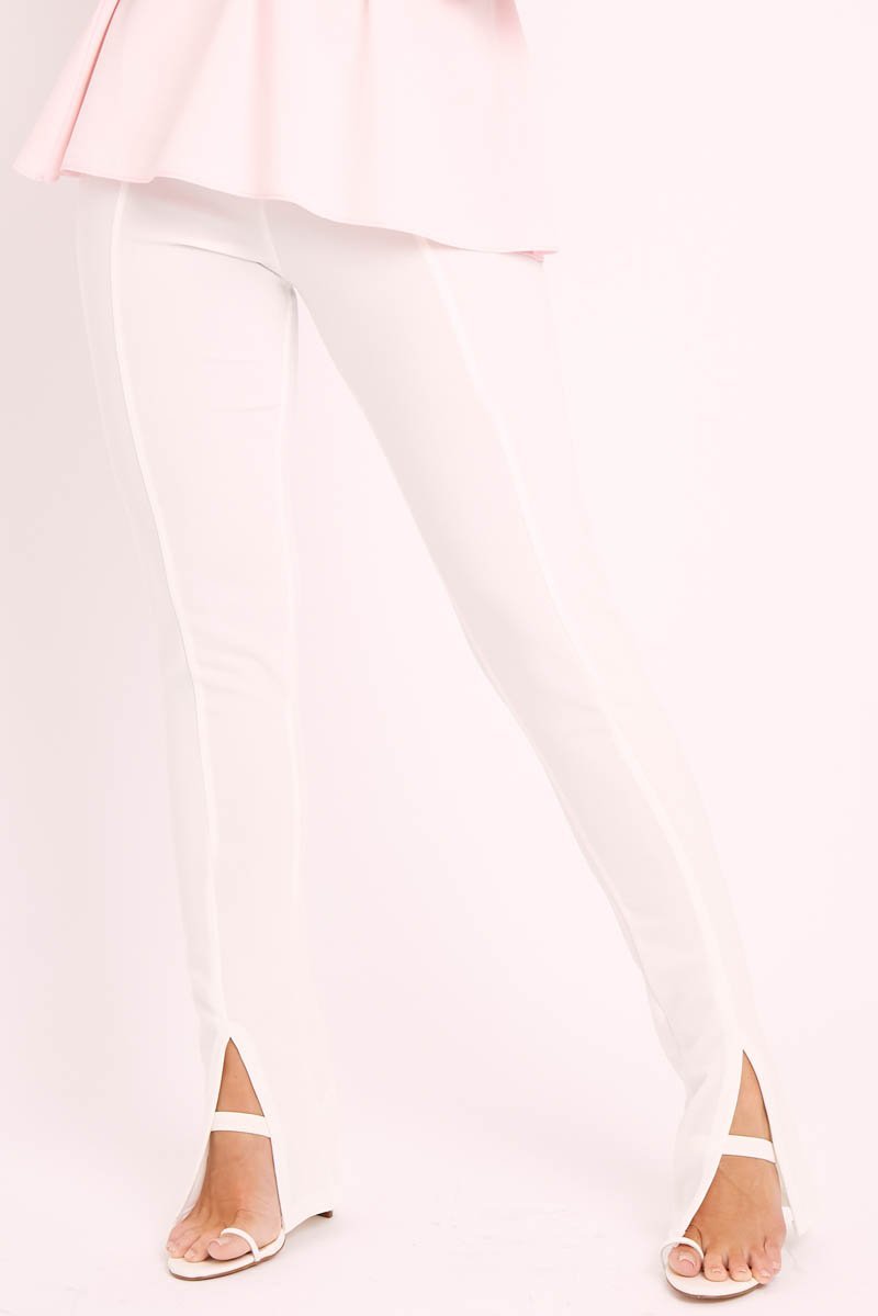 White Split Front Flared Trousers - Florie-Trousers