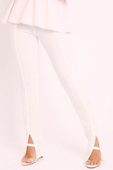 White Split Front Flared Trousers - Florie-Trousers