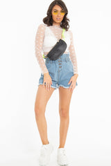 White Star Mesh High Neck Long Sleeve Top - Shine-Tops