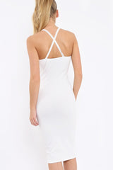White Strap Bra Cup Detail Midi Dress - Helsa-Dresses