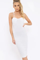 White Strap Bra Cup Detail Midi Dress - Helsa-Dresses