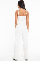 White Strapless Belted Pleated Wide Leg Jumpsuit - Jasmine-Jumpsuits