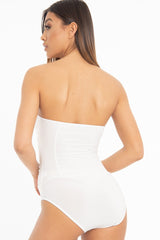 White Strapless Ruched Side Bodysuit - Jaci-Bodysuits