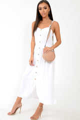 White Strappy Button Down Midi Dress - Shaelee-Dresses